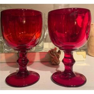 SET OF 2 VTG HOFFMAN HOUSE RUBY RED 6" WATER GOBLETS IMPERIAL GLASS 1966